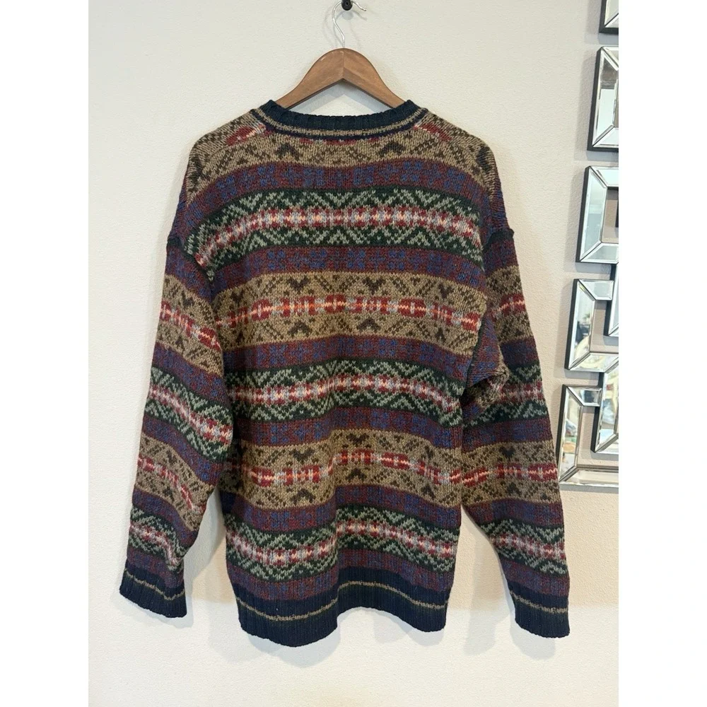Vintage American Eagle Wool Silk Fair Isle Sweater Mens M Nordic V Neck USA Read